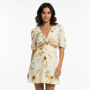 H&M Floral Cut-Out Puff Sleeve Mini Dress - Size L